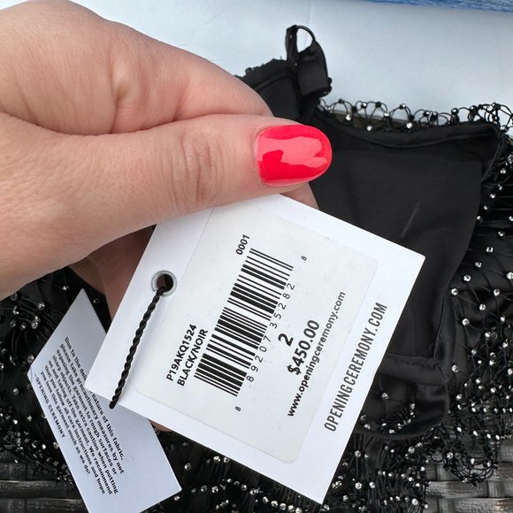 Opening Ceremony Slip Dress Black Satin Fishnet Rhinestone Embellished Sz 2 - Picture 4 of 12